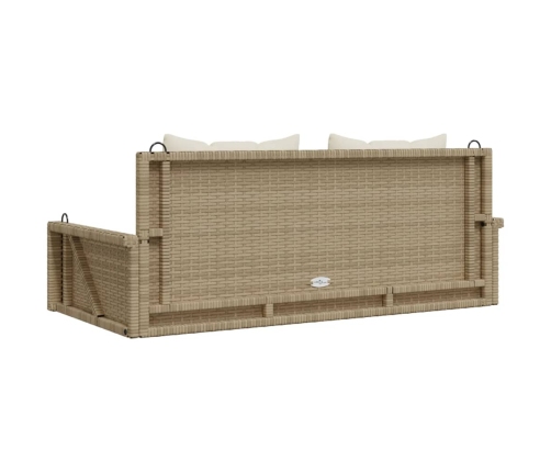 Banco columpio con cojines ratán sintético beige 119x56x48 cm