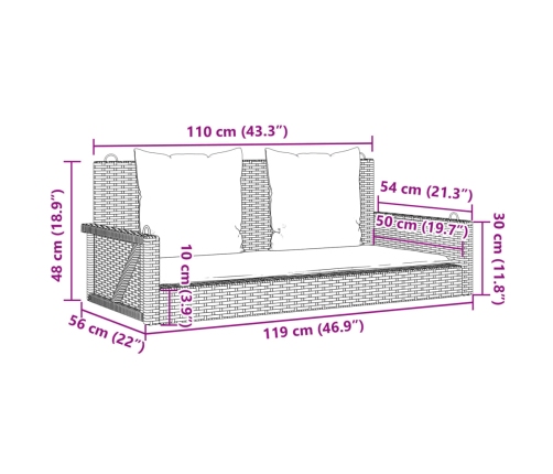 Banco columpio con cojines ratán sintético beige 119x56x48 cm