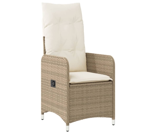 Silla de jardín reclinable con cojines ratán sintético beige