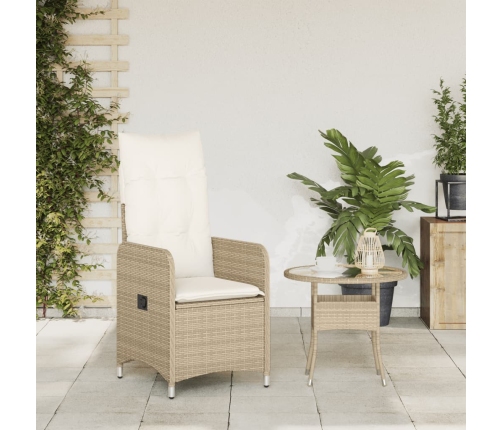 Silla de jardín reclinable con cojines ratán sintético beige