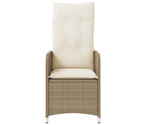 Silla de jardín reclinable con cojines ratán sintético beige