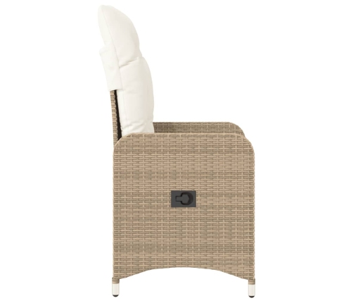 Silla de jardín reclinable con cojines ratán sintético beige