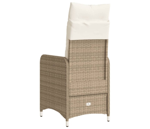 Silla de jardín reclinable con cojines ratán sintético beige