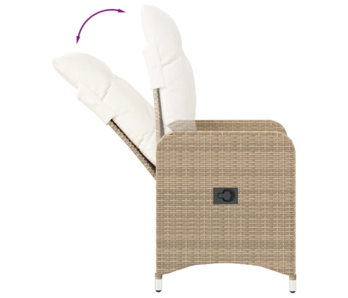 Silla de jardín reclinable con cojines ratán sintético beige