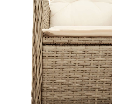 Silla de jardín reclinable con cojines ratán sintético beige