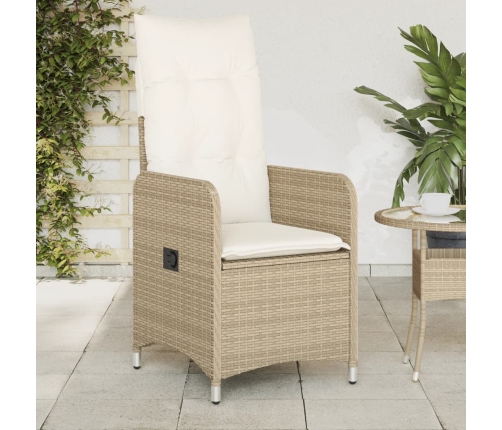 Silla de jardín reclinable con cojines ratán sintético beige