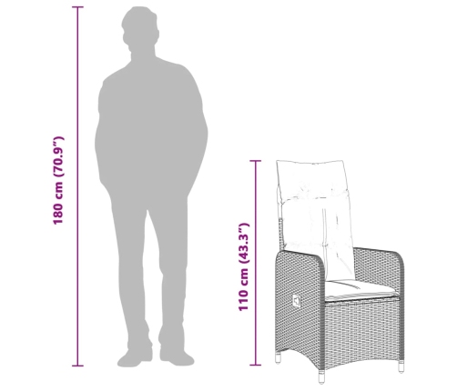 Sillones reclinables jardín con cojines marrones 2 uds ratán PE