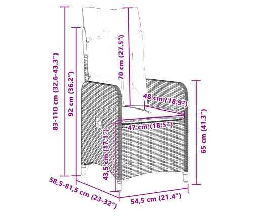 Sillones reclinable jardín y cojines 2 uds ratán sintético gris