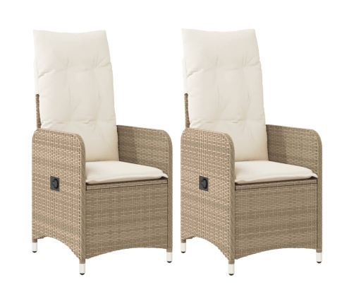 Sillones reclinables de jardín con cojines beige 2 uds ratán PE