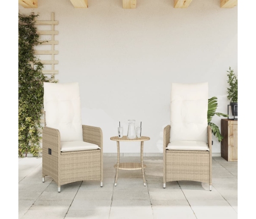 vidaXL Sillones reclinables de jardín con cojines beige 2 uds ratán PE