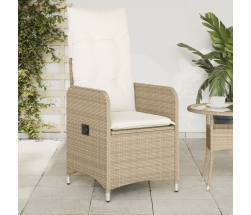 Sillones reclinables de jardín con cojines beige 2 uds ratán PE