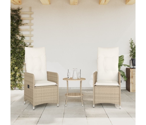 Sillones reclinables de jardín con mesa 2 uds ratán PE beige