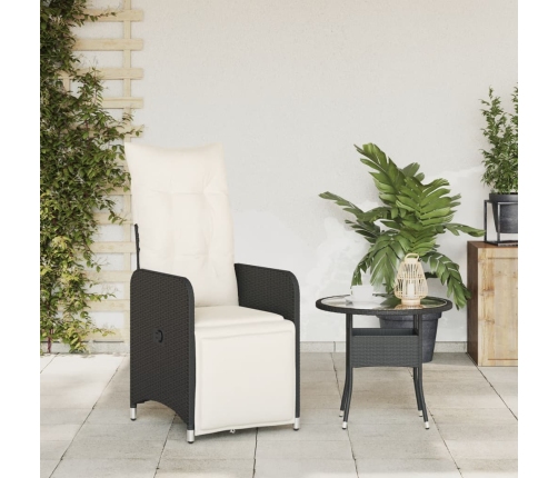 vidaXL Sillón reclinable de jardín con cojines ratán sintético negro