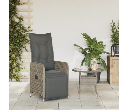 vidaXL Sillón reclinable de jardín con cojines ratán sintético gris