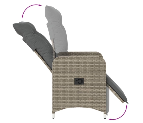 vidaXL Sillón reclinable de jardín con cojines ratán sintético gris