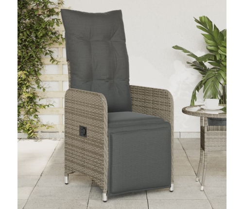 vidaXL Sillón reclinable de jardín con cojines ratán sintético gris