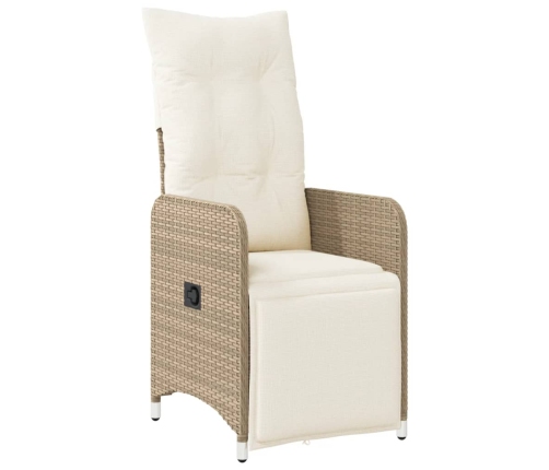 Silla de jardín reclinable con cojines ratán sintético beige