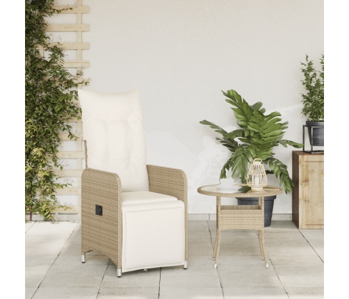 Silla de jardín reclinable con cojines ratán sintético beige