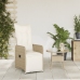 Silla de jardín reclinable con cojines ratán sintético beige