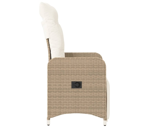 Silla de jardín reclinable con cojines ratán sintético beige