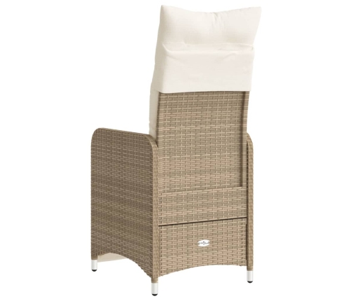 Silla de jardín reclinable con cojines ratán sintético beige