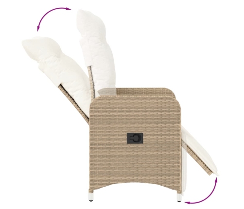 Silla de jardín reclinable con cojines ratán sintético beige