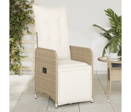 Silla de jardín reclinable con cojines ratán sintético beige