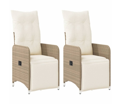 Sillones reclinables de jardín con cojines beige 2 uds ratán PE