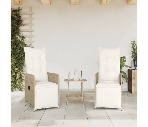 Sillones reclinables de jardín con cojines beige 2 uds ratán PE