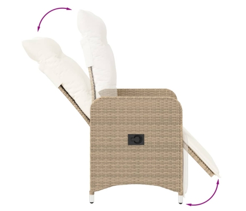 Sillones reclinables de jardín con cojines beige 2 uds ratán PE