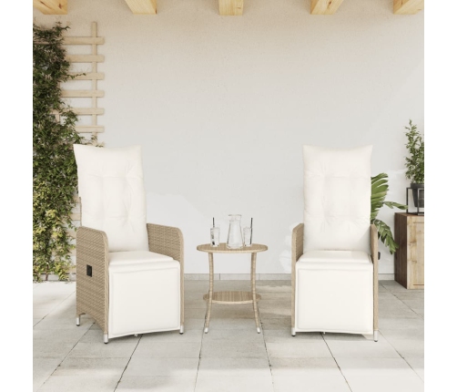 Sillones reclinables de jardín con mesa 2 uds ratán PE beige