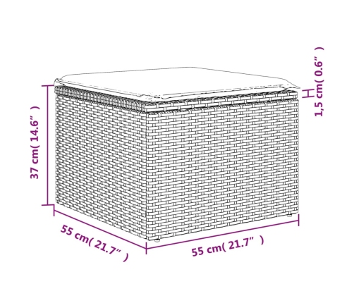 vidaXL Taburete de jardín y cojín ratán sintético negro 55x55x37cm