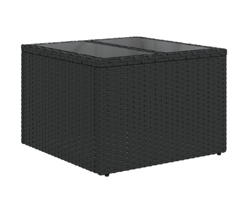 Mesa de jardín superficie de vidrio ratán PE negro 55x55x37 cm