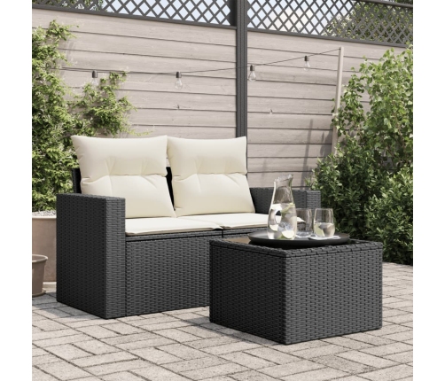 Mesa de jardín superficie de vidrio ratán PE negro 55x55x37 cm