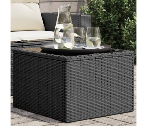 Mesa de jardín superficie de vidrio ratán PE negro 55x55x37 cm