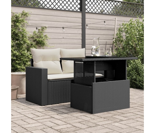 vidaXL Mesa de jardín superficie de vidrio ratán PE negro 100x55x73 cm