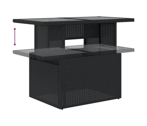 vidaXL Mesa de jardín superficie de vidrio ratán PE negro 100x55x73 cm