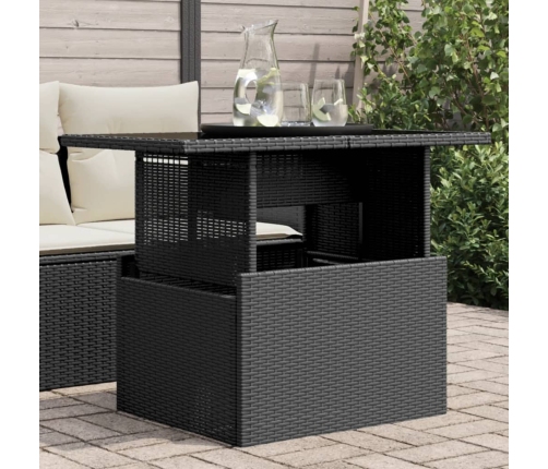 vidaXL Mesa de jardín superficie de vidrio ratán PE negro 100x55x73 cm