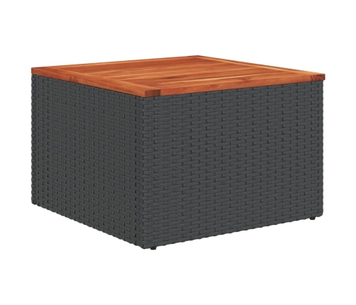 Mesa de jardín de madera de acacia y ratán PE negro 55x55x37 cm