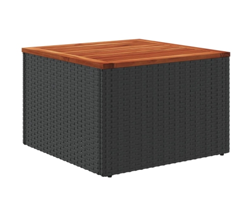 Mesa de jardín de madera de acacia y ratán PE negro 55x55x37 cm