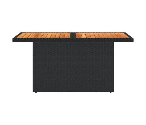 Mesa de jardín ratán PE y madera de acacia negro 100x55x73 cm