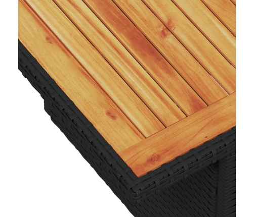 Mesa de jardín ratán PE y madera de acacia negro 100x55x73 cm