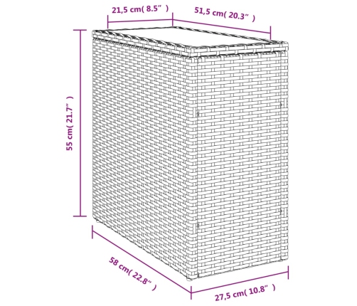 Mesa auxiliar jardín tapa vidrio ratán PE negro 58x27,5x55 cm