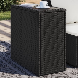 Mesa auxiliar jardín tapa vidrio ratán PE negro 58x27,5x55 cm