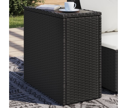 Mesa auxiliar jardín tapa vidrio ratán PE negro 58x27,5x55 cm