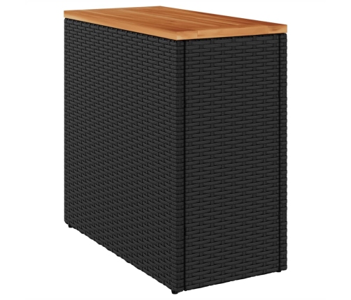 Mesa auxiliar jardín tapa madera ratán PE negro 58x27,5x55 cm