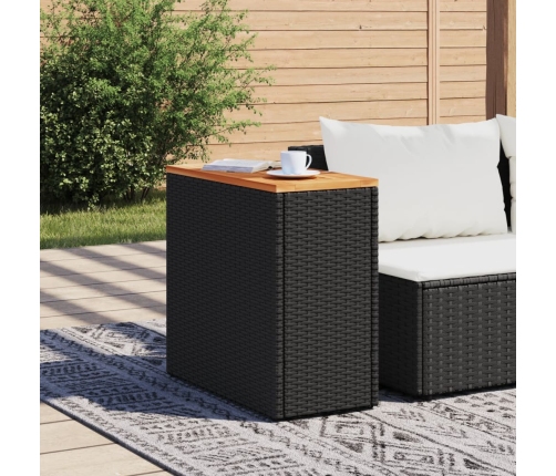 Mesa auxiliar jardín tapa madera ratán PE negro 58x27,5x55 cm