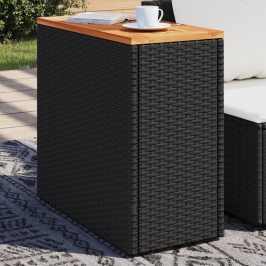 Mesa auxiliar jardín tapa madera ratán PE negro 58x27,5x55 cm