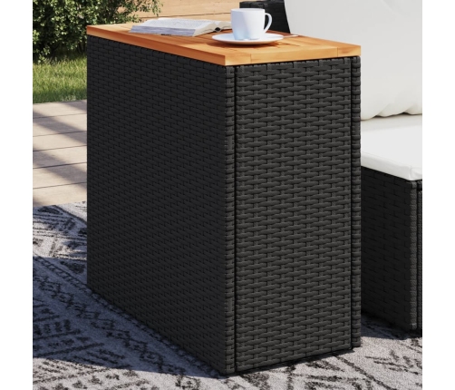 Mesa auxiliar jardín tapa madera ratán PE negro 58x27,5x55 cm