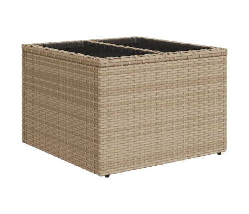 Mesa de jardín superficie de vidrio ratán PE beige 55x55x37 cm